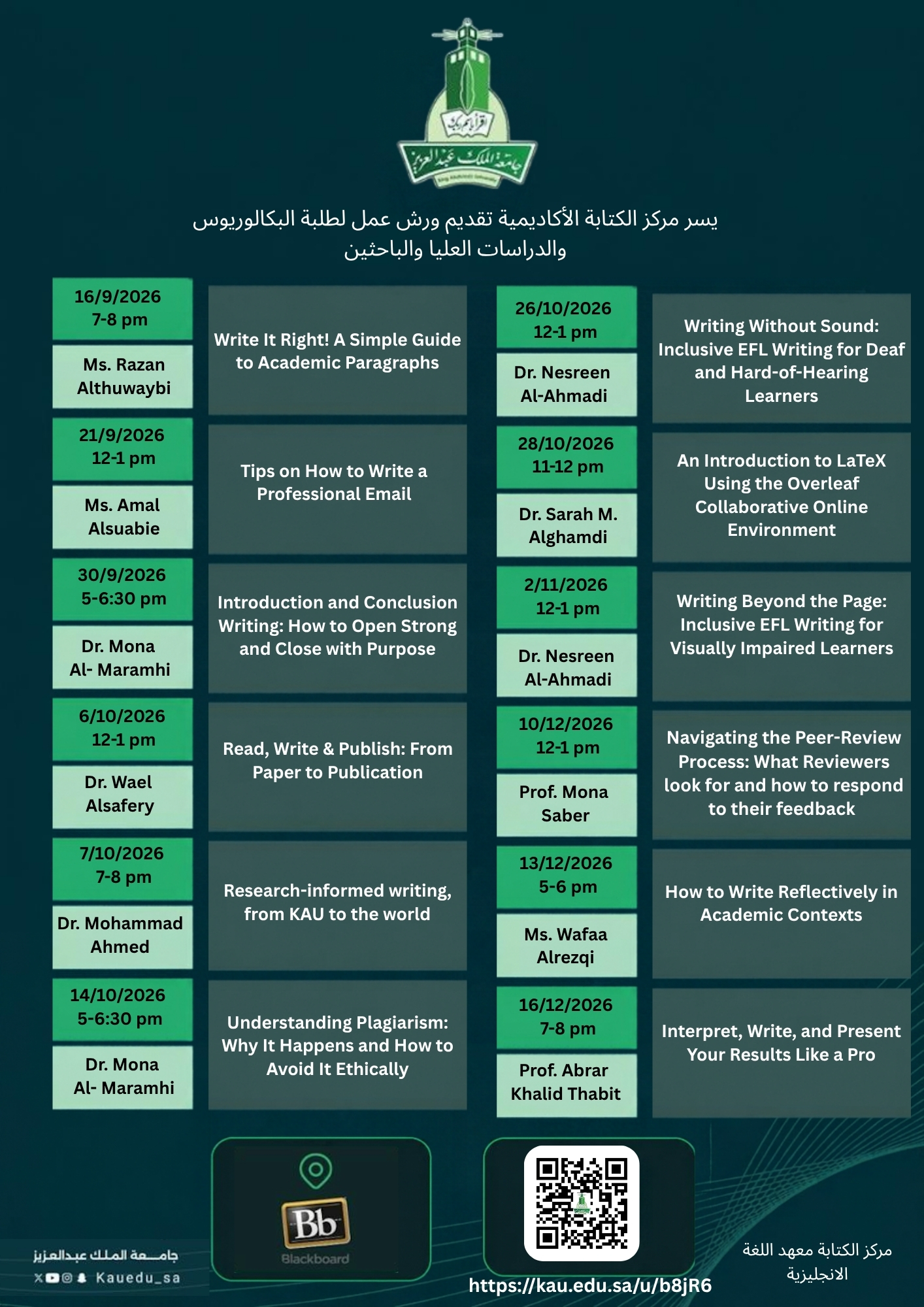 ورش عمل مركز الكتابة الأكاديمية للفصل الدراسي الأول